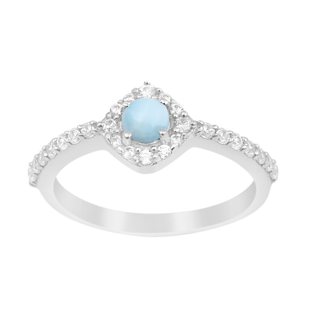 1.31 Ctw Round Shape Larimar 925 Sterling Silver Solitaire Halo Women Ring